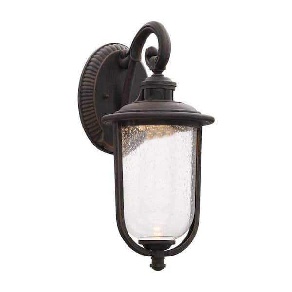 Hampton Bay Perdido 17.63 in. Rust LED Motion Sensor Outdoor Wall Lantern Sconce