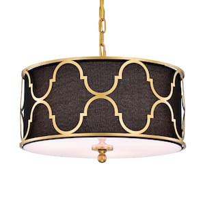 Marcelo 43 in. 3-Light Indoor Matte Gold and Black Finish Chandelier with Light Kit