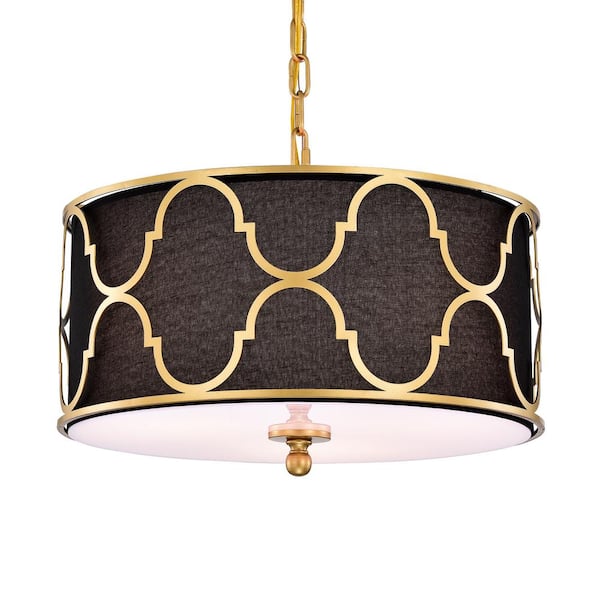 Warehouse of Tiffany Marcelo 43 in. 3-Light Indoor Matte Gold and Black Finish Chandelier with Light Kit