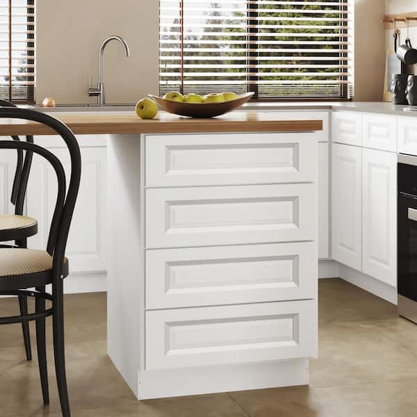 Hausvita 24 in. W x 24 in. D x 34.5 in. H in Traditional White Plywood Ready to Assemble Kitchen Base Cabinet with 4 Drawers