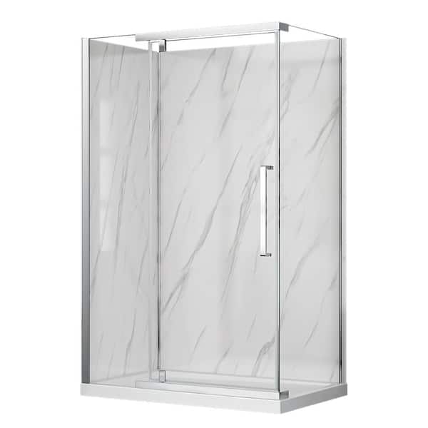 Dreamwerks Vienna 48 in. x 32 in. x 78.6 in. Rectangular Corner Shower Stall/Kit in Chrome with Door, Base and Shower Walls