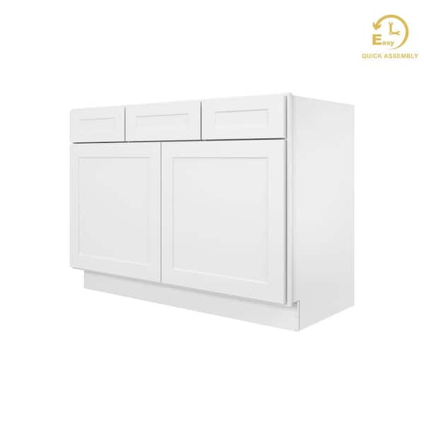 RoomyLife Camlock 2-Drawer 48 in. W x 21 in. D x 34.5 in. H Ready to Assemble Bath Vanity Cabinet without Top in Shaker White