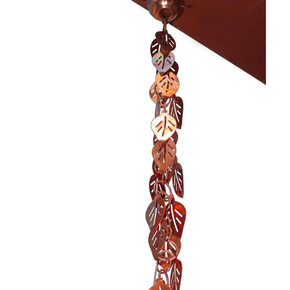 Pure Copper Cascading Leaves 8.5 ft Rain Chain