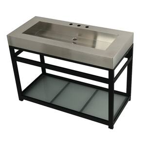 49 in. W Bath Vanity in Matte Black with Stainless Steel Vanity Top in Silver with Silver Basin
