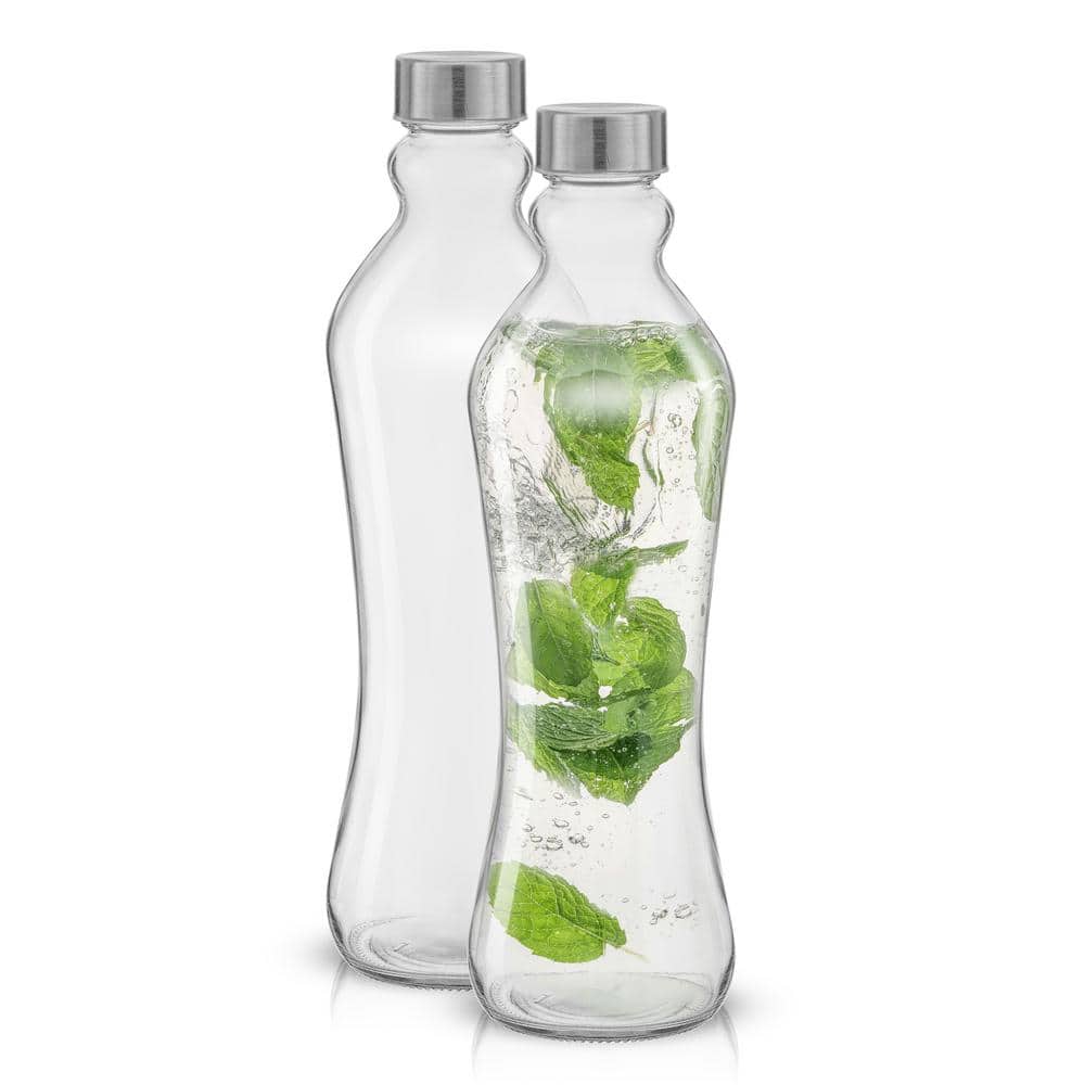 JoyJolt Spring 32 oz. Clear Glass Water Bottles with Stainless Steel Cap - (Set of 2)