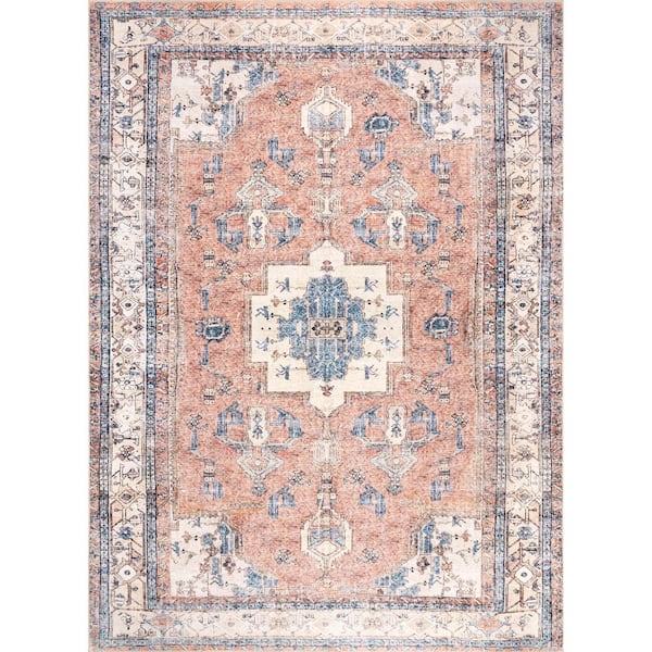 nuLOOM Eleanor Machine Washable Distressed Medallion Multi 4 ft. x 6 ft. Indoor Area Rug
