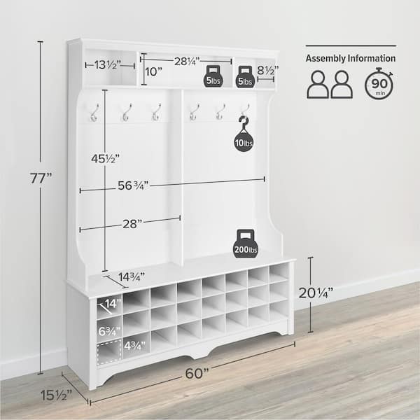 Hall Tree With Shoe Storage Prepac Gray & Bench - 24 Cubbies, 6 Coat ...