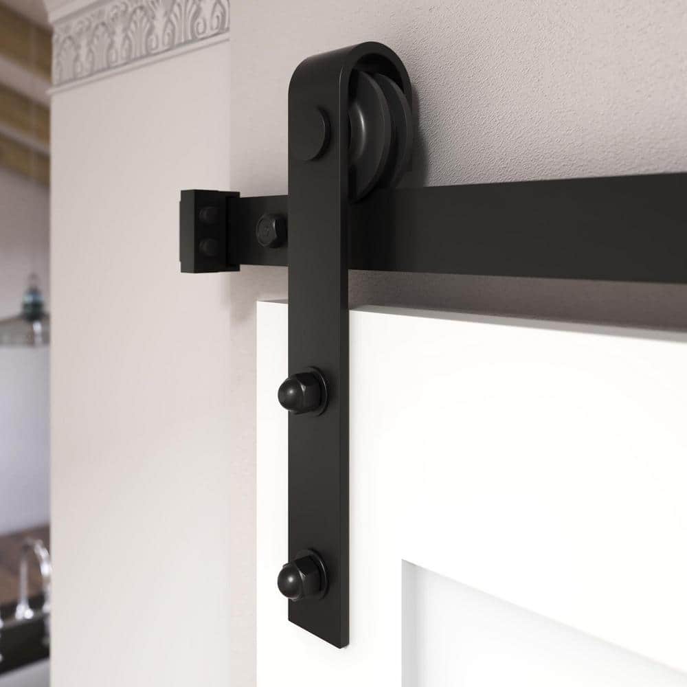 96-in Matte Black Steel Barn Door Hardware Kit