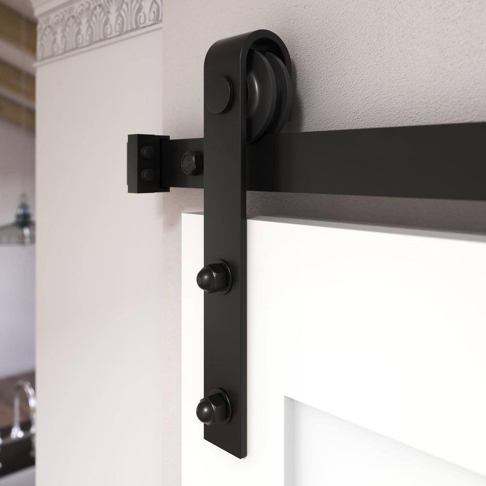 96-in Matte Black Steel Barn Door Hardware Kit