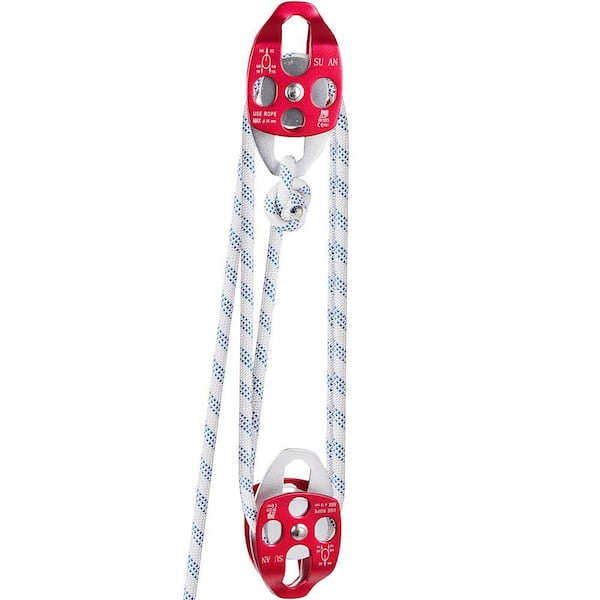 Double Braid Rope Pulley 1/2 in. x 100 ft. Twin Sheave Block and Tackle with Braid Rope 7,700 lbs. Breaking Strength