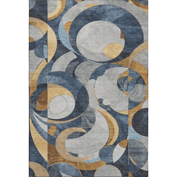 Mayfield Premium Machine Washable Abstract AMF2175 Blue 8 ft. x 10 ft. Area Rug