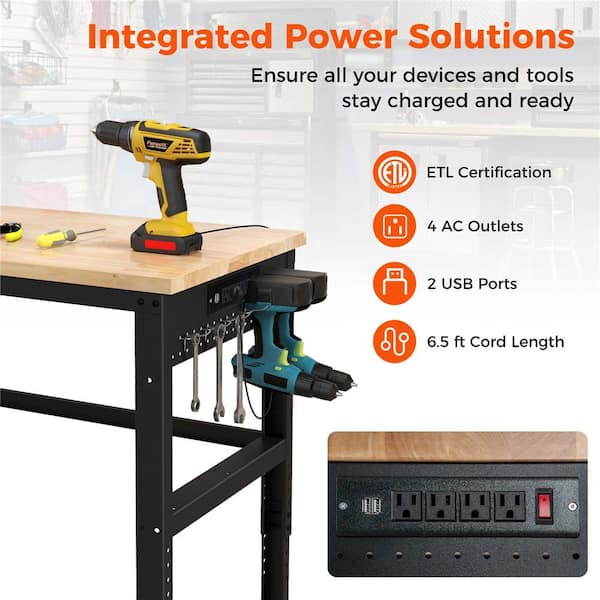 Costway 48 in. W x 24 in. D Adjustable Workbench with Solid Oak