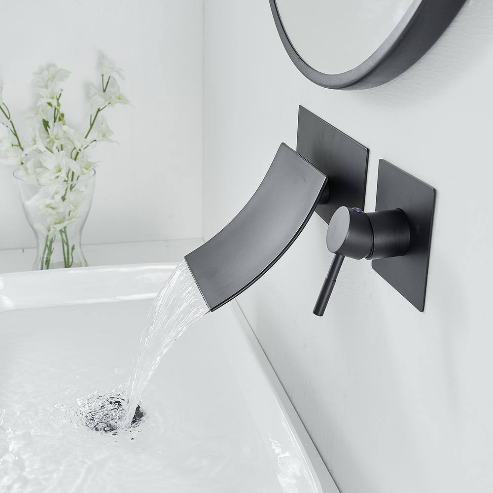 Matte Black Wall-Mount Single Handle Waterfall Bathroom Faucet
