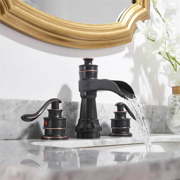 Juno Modern Widespread Black Dual Handle Waterfall Bathroom Faucet