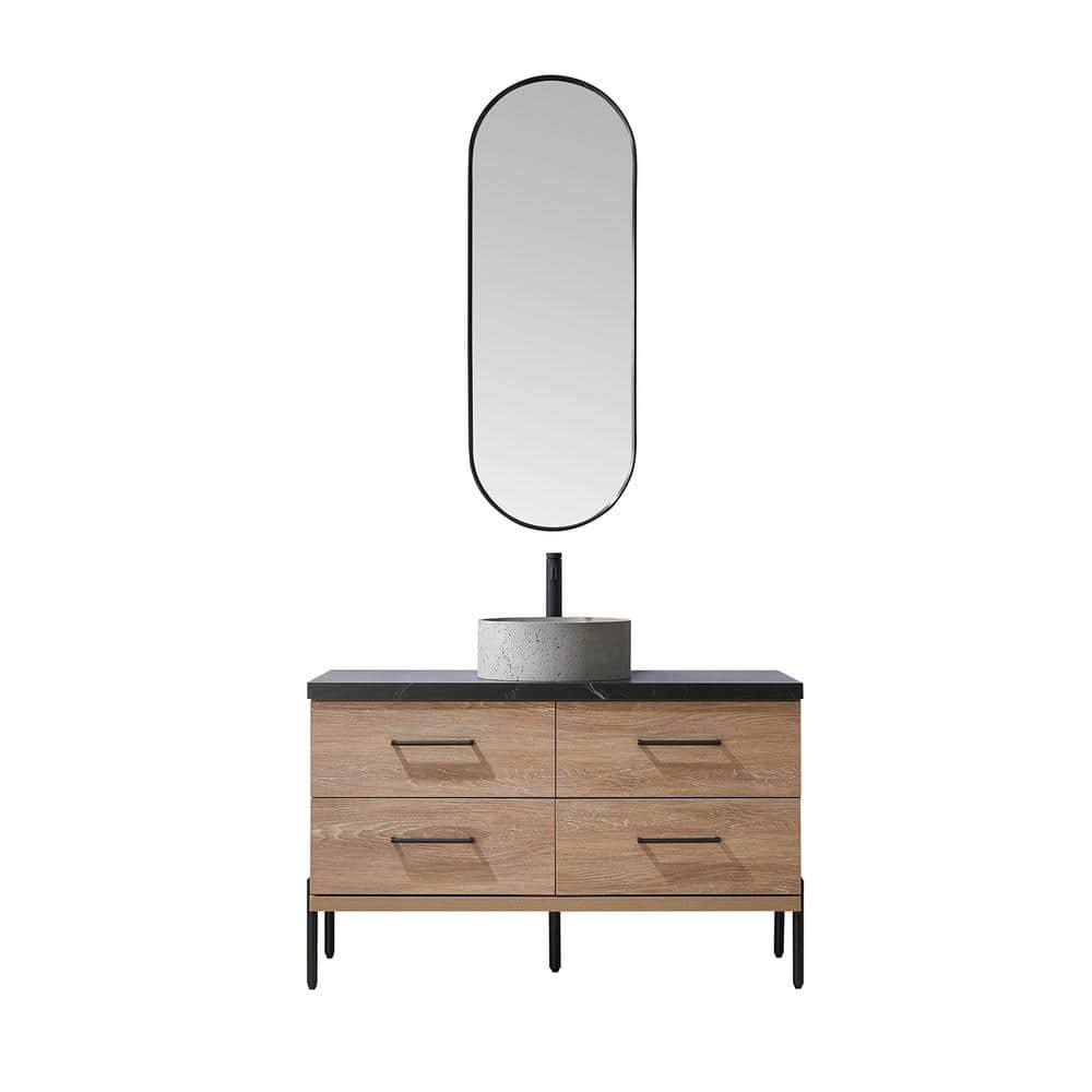 Trento 48 in. W x 21.7 in. D x 35.8 in. H Single Concrete(R) Sink Bath Vanity in Oak with Black Sintered Top and Mirror -  ROSWELL, 805148R-NO-SL