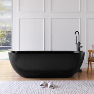 Ariana 69 in. x 30 in. Stone Resin Solid Surface Flatbottom Freestanding Soaking Bathtub in Black