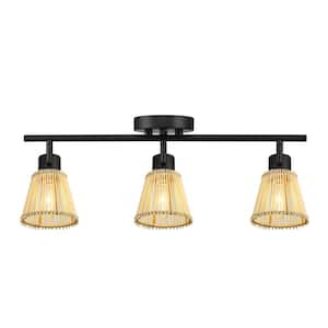 Japandi 1.8 ft. Matte Black Indoor Hard Wired Track Lighting Kit with Bamboo Shades Step Heads
