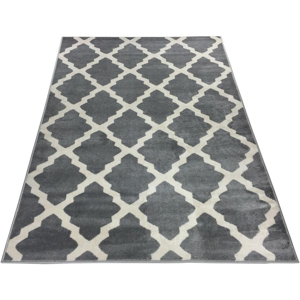RugStylesOnline Comfy Trellis Gray 8 ft. x 10 ft. Lattice Synthetic Rectangle Area Rug