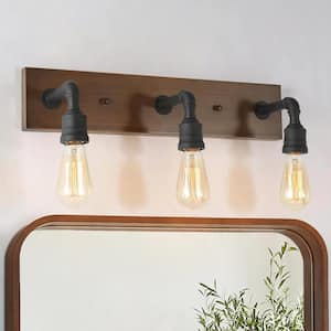 20 in. 3-Light Brushed Black and Bonze Bathroom Vanity Light Industrial Pipe Sconce Rust-Resistant Rectangle Wall Light