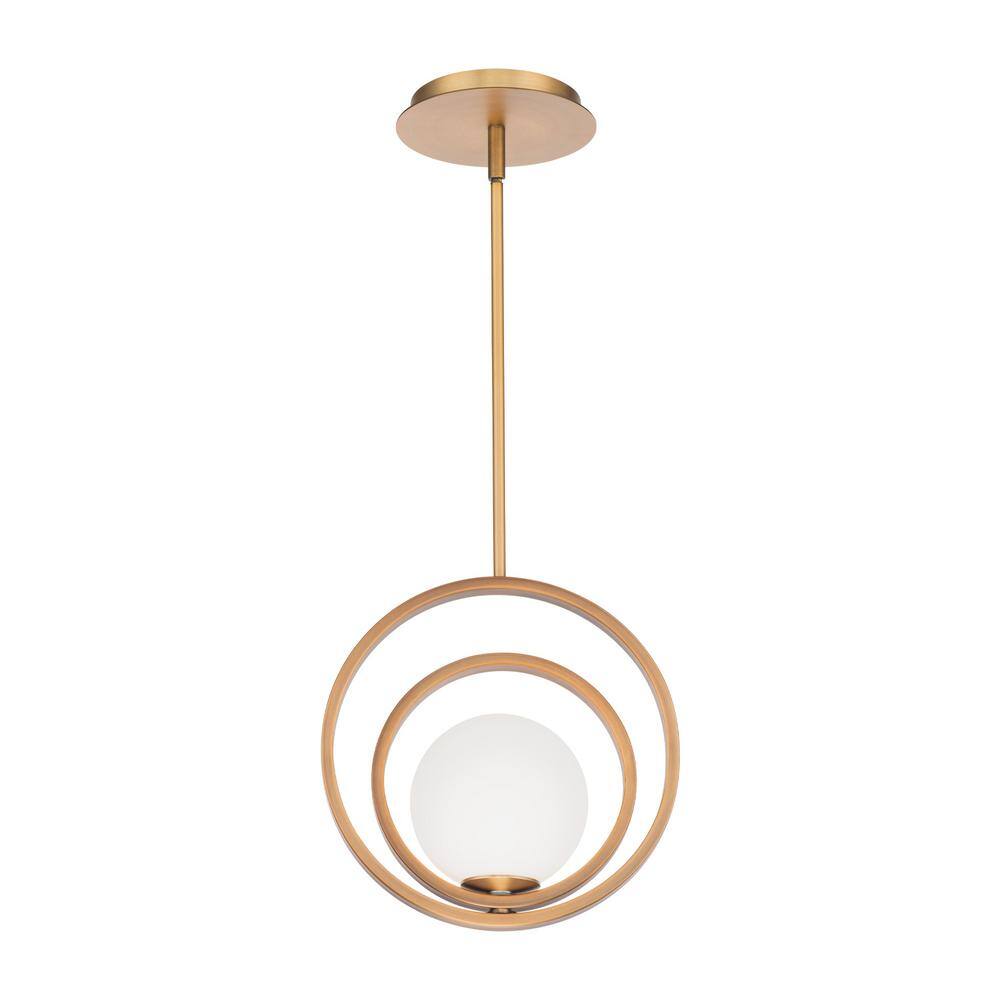 Mini Globe Aged Brass LED Indoor/Outdoor Pendant with Opal Glass