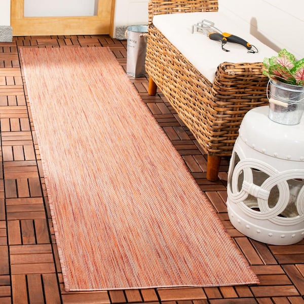 Beach House Rust 2 ft. x 12 ft. Solid Striped Indoor/Outdoor Patio  Runner Rug