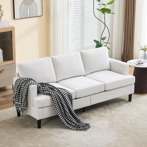 76 in. W Square Arm Fabric Sofa Rectangle 3-Seater Sofa in Beige