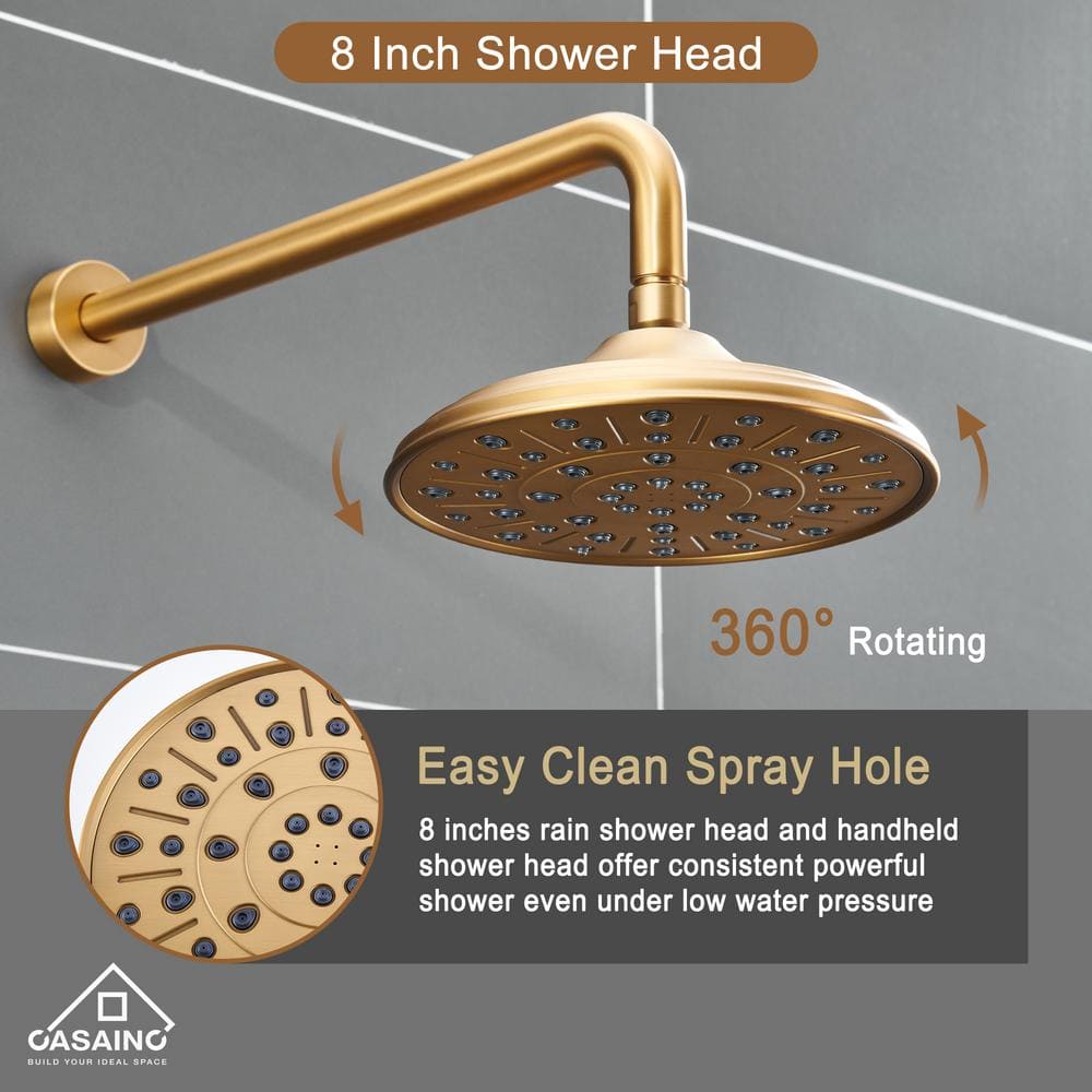Brushed Gold Multi-Function Rain Shower System with Handheld