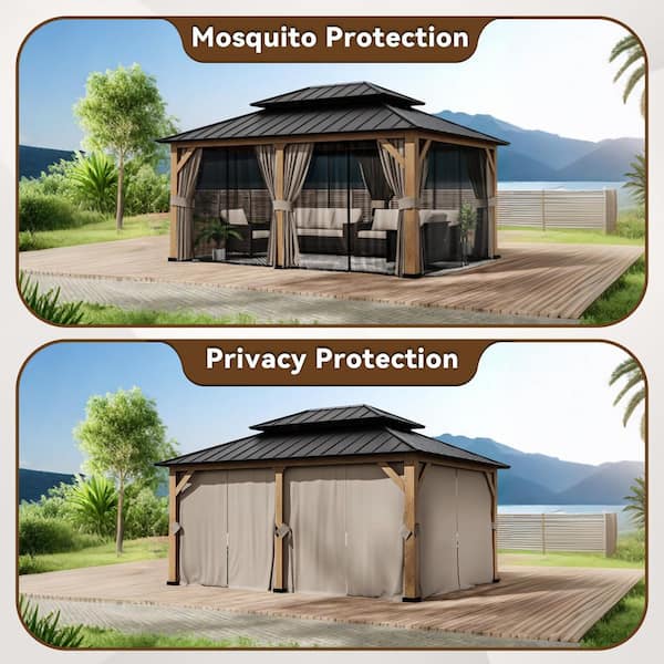 Gardenbee 17 ft. x 13 ft. Wood Grain Outdoor Patio Aluminum Double