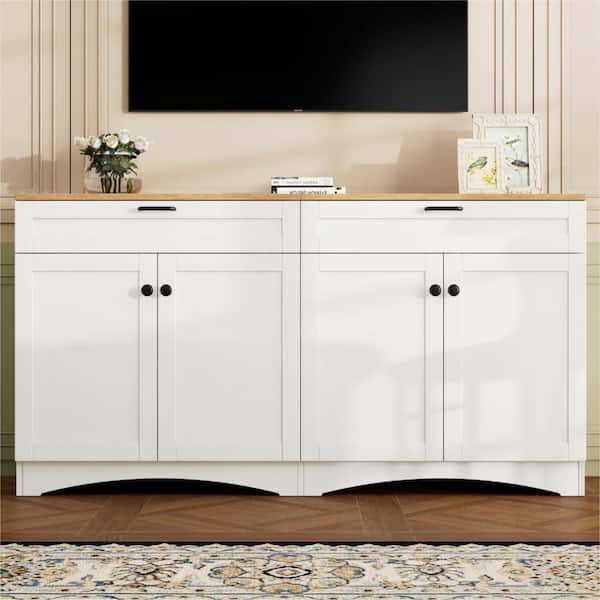 Farmhouse White TV Stand Fits TV's up to 35 to 70 in. with Drawers and Adjustable Shelves