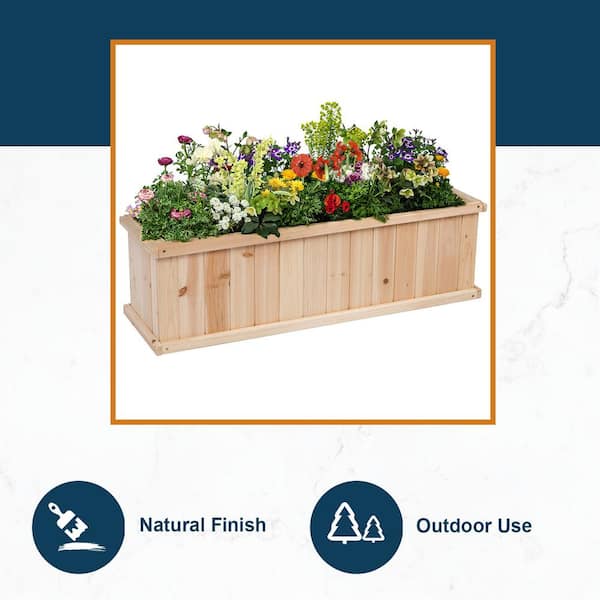 40 in. L x 12 in. W x 12.5 in. H Rectangle Natural Cedar Raised Garden Bed Box Planter, Large Plant Pot, Wooden Box