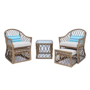 Howard Brown 5-Piece Wicker Outdoor Bistro Set with Beige Cushions and Ottoman