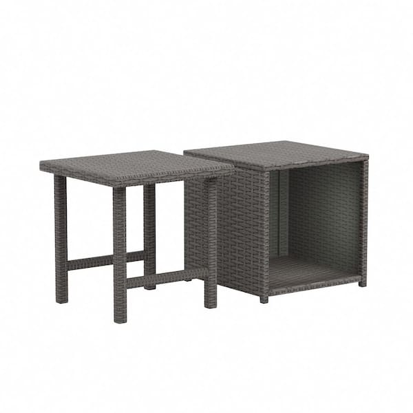 WESTIN OUTDOOR Hudson Gray 2-Piece Wicker Outdoor Square Side Table Set