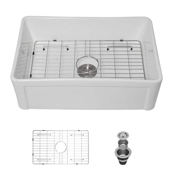 30 in. Farmhouse/Apron Front Single Bowl White Ceramic Reversible Kitchen Farm Sink
