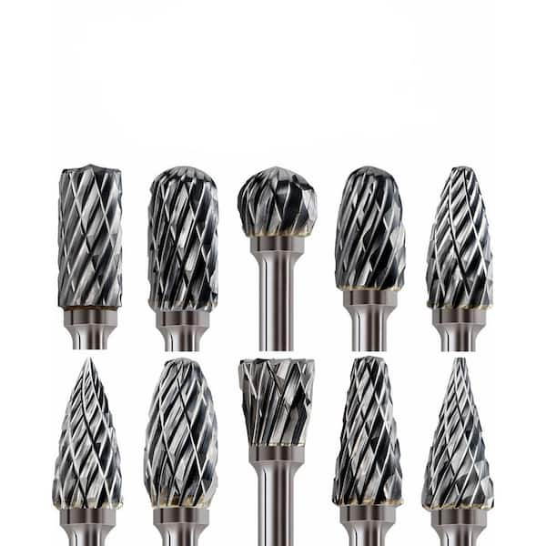 10-Pieces Carbide Burr Set 3mm Cylindrical 1/8 in. Shank Compatible with Dremel Rotary Tool Rasp File Wood Metal Stone