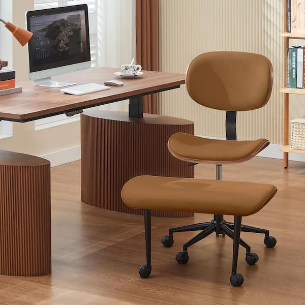JAYDEN CREATION Taurino Contemporary Brown Leather Swivel Height