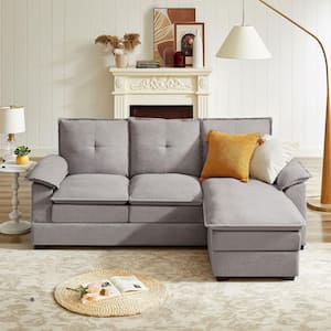 82.28 in. Top Pillow Arm Fabric L Shape Sectional Sofa with Reversible Ottoman in Ash