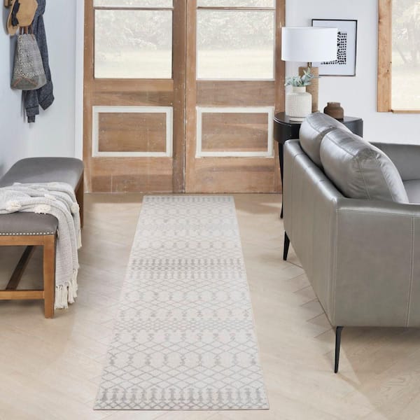Astra Machine Washable Ivory 2 ft. x 8 ft. Moroccan Transitional Runner Area Rug