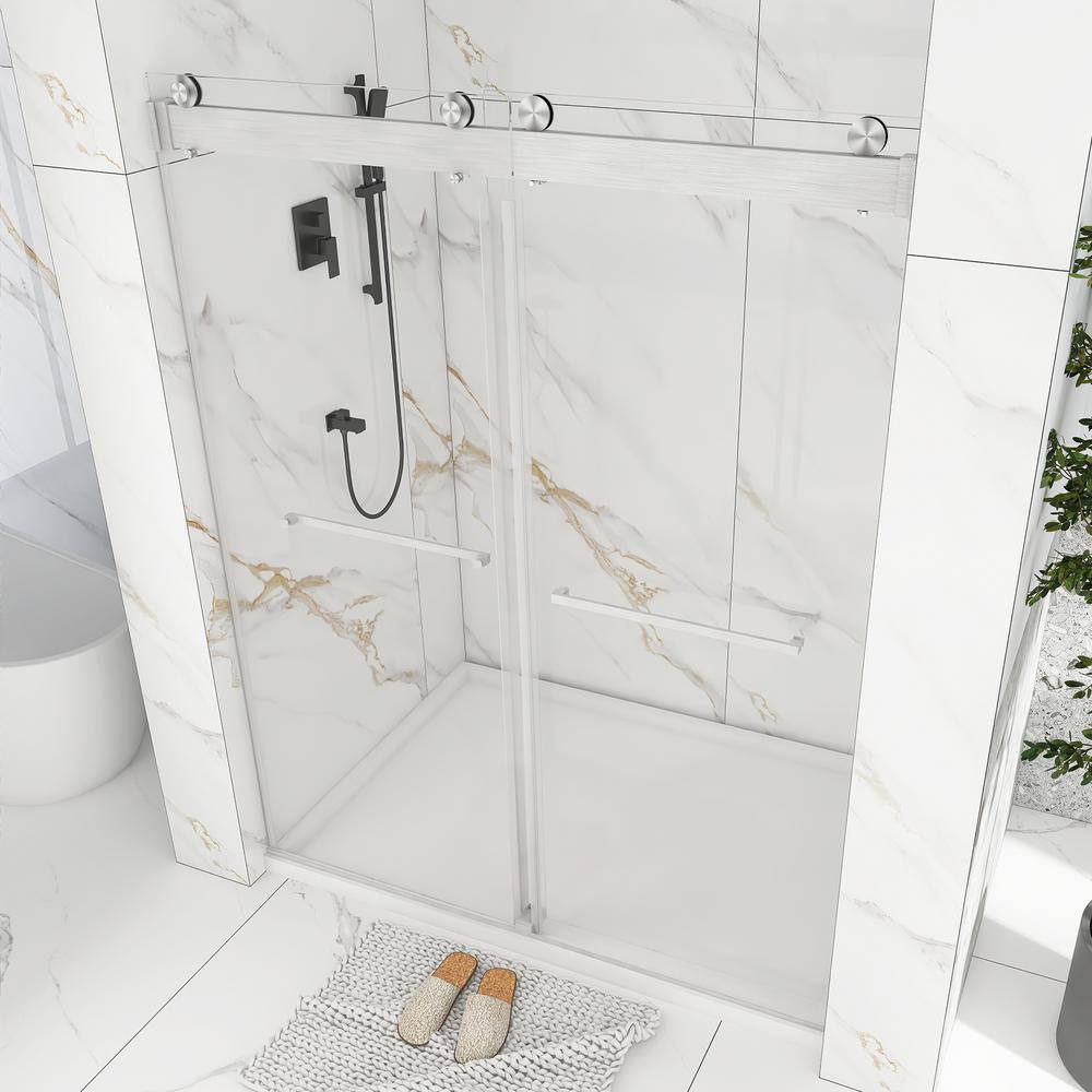 60" Frameless Sliding Glass Shower Door with Nickel Finish