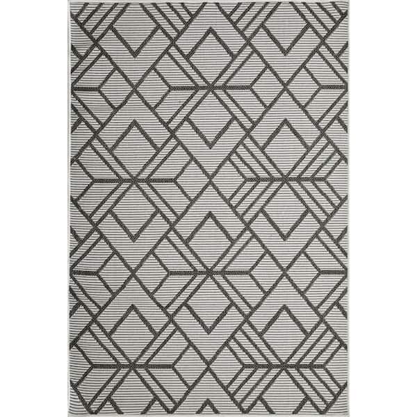 LOOMAKNOTI Breyleigh Charske Cream 4 ft. x 6 ft. Geometric Polypropylene Indoor/Outdoor Area Rug