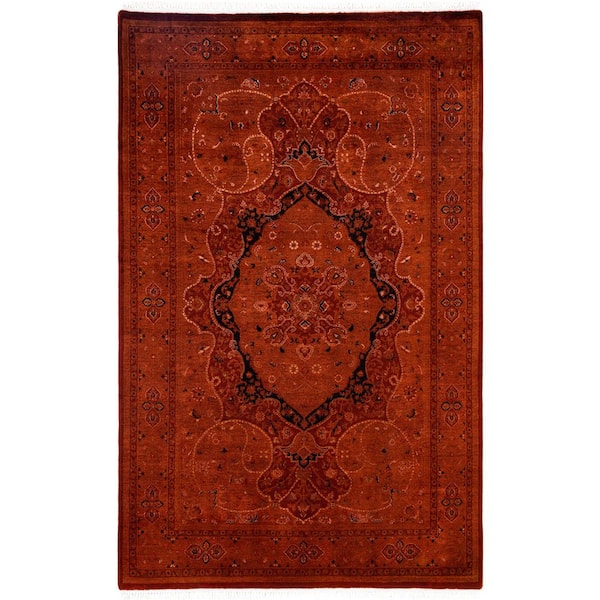 Overdyed Orange 5 x 7 Solid Wool Indoor Area Rug