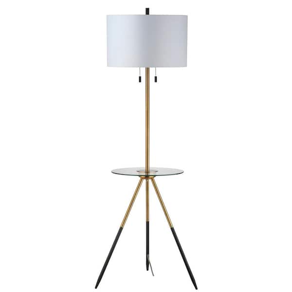 SAFAVIEH Morrison 61 in. Brass Gold/Black Floor Lamp Side Table
