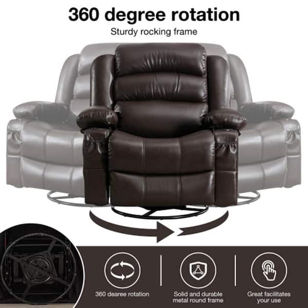 Z-joyee Brown Fabric Recliner Massage Swivel Rocker Recliner