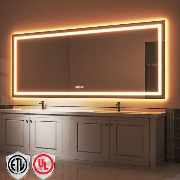 118 in. W x 48 in. H Rectangular Frameless LED Light Anti-Fog Bathroom Wall Mirror with Backlit and Front Light
