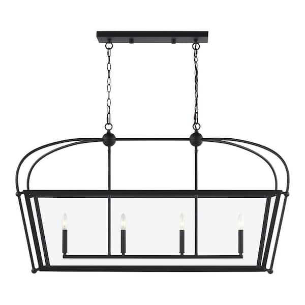 Generation Lighting Charleston 4-Light Midnight Black Shaded Linear Island Hanging Pendant Light