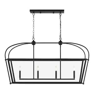 Charleston 4-Light Midnight Black Shaded Linear Island Pendant Light with Dimmable LED Light Bulbs