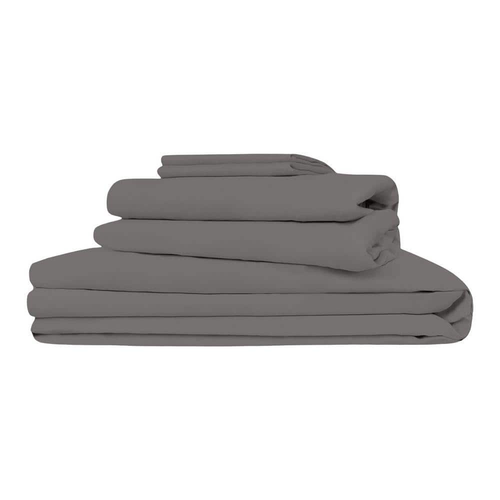 Delara Delara 7-Piece 100% Viscose Derived from Bamboo Dark Gray Sheet ...