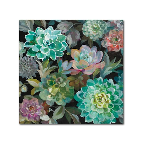 Trademark Fine Art 14 in. x 14 in. "Floral Succulents v2 Crop" by Danhui Nai Printed Canvas Wall Art
