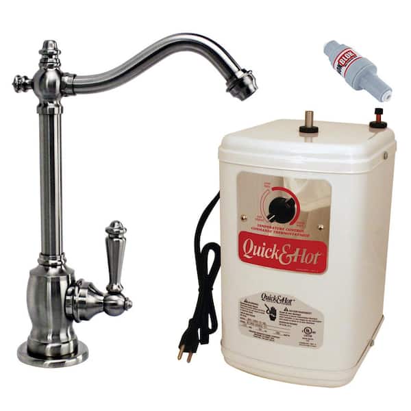 Westbrass Victorian Single-Handle Instant Hot Tank with Hot Water Dispenser Faucet in Satin Nickel