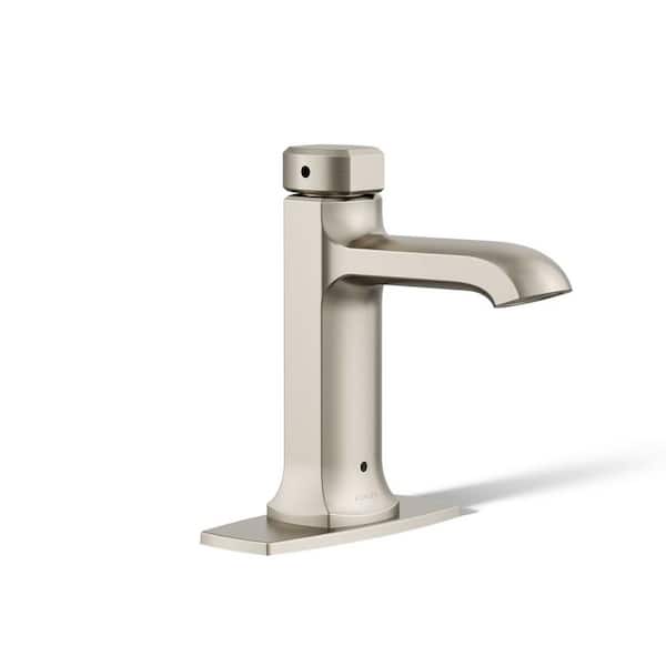 KOHLER Rubicon Battery Powered Touchless Single Hole Bathroom Faucet in Vibrant Brushed Nickel