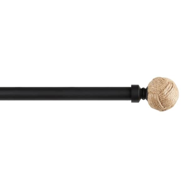 EXCLUSIVE HOME Rope Knot 66 in. - 120 in. Adjustable Length 1 in. Dia Curtain Rod Kit in Matte Black with Finial